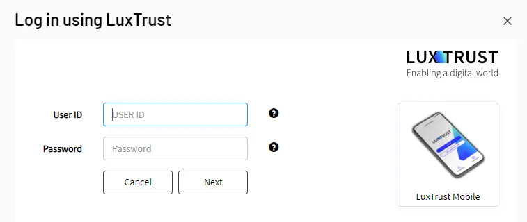 step 3 - log in with luxtrust