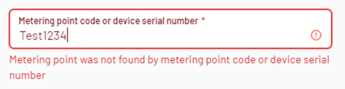 step 4d - possible errors when submitting metering point or device codes